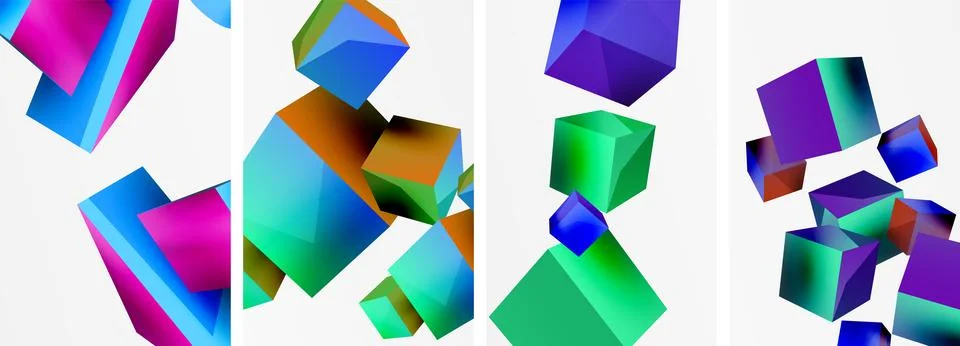 Composition of 3d cubes and other geometric elements background design for Stock Illustration