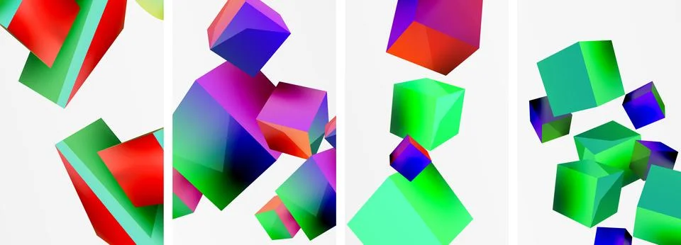 Composition of 3d cubes and other geometric elements background design for Stock Illustration