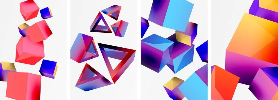 Composition of 3d cubes and other geometric elements background design for Stock Illustration