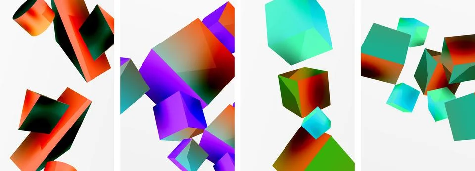 Composition of 3d cubes and other geometric elements background design for Illustrazione stock