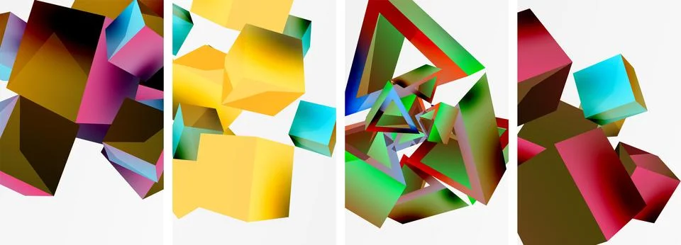 Composition of 3d cubes and other geometric elements background design for 库存插图