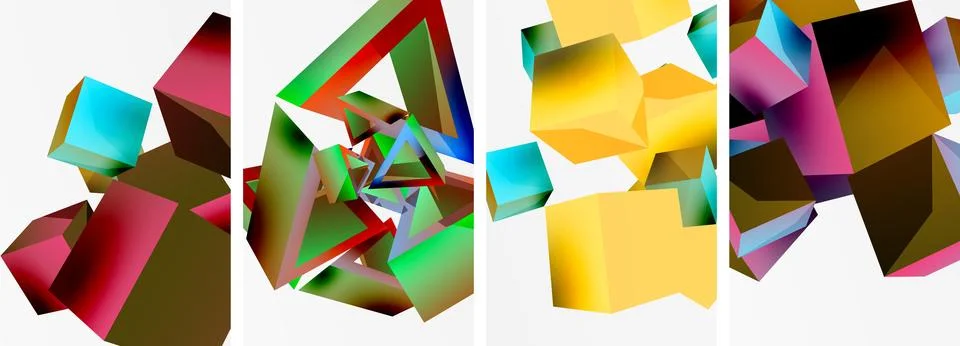 Composition of 3d cubes and other geometric elements background design for 库存插图