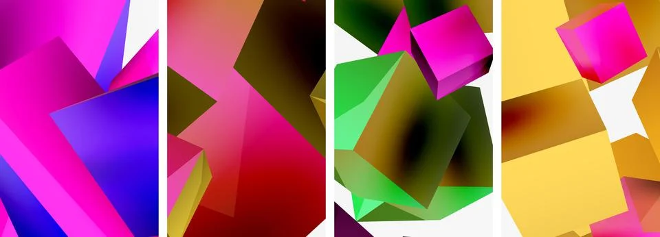 Composition of 3d cubes and other geometric elements background design for Illustrazione stock