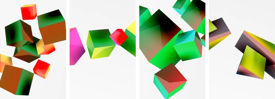 Composition of 3d cubes and other geometric elements background design for Illustrazione stock