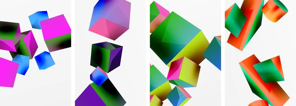 Composition of 3d cubes and other geometric elements background design for 库存插图
