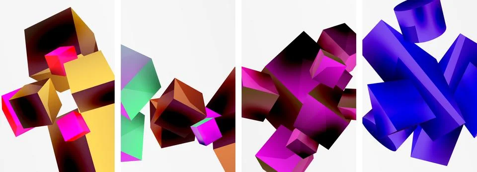 Composition of 3d cubes and other geometric elements background design for 스톡 일러스트