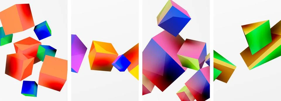 Composition of 3d cubes and other geometric elements background design for Stock Illustration