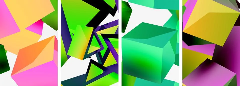 Composition of 3d cubes and other geometric elements background design for Illustrazione stock