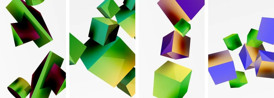 Composition of 3d cubes and other geometric elements background design for Illustrazione stock