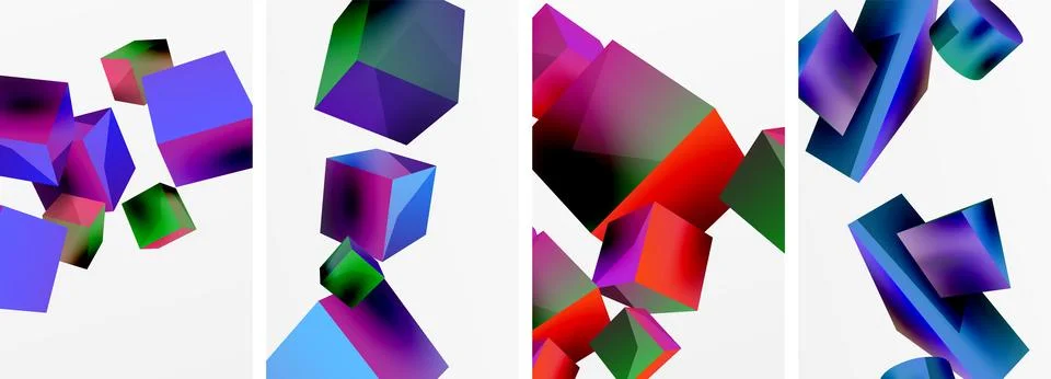 Composition of 3d cubes and other geometric elements background design for Illustrazione stock