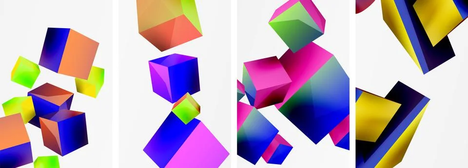 Composition of 3d cubes and other geometric elements background design for Illustrazione stock