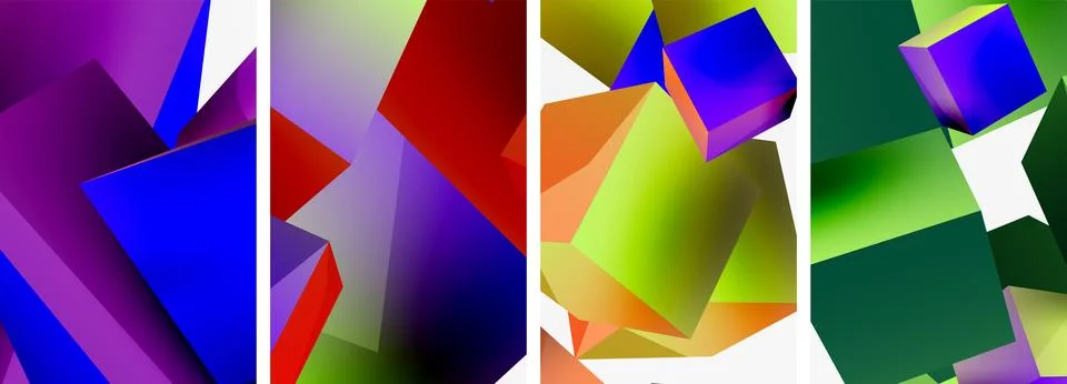 Composition of 3d cubes and other geometric elements background design for Stock Illustration