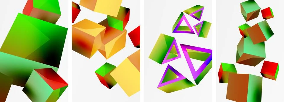 Composition of 3d cubes and other geometric elements background design for 库存插图