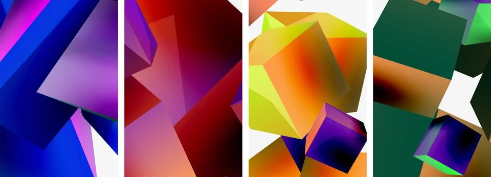 Composition of 3d cubes and other geometric elements background design for Stock Illustration