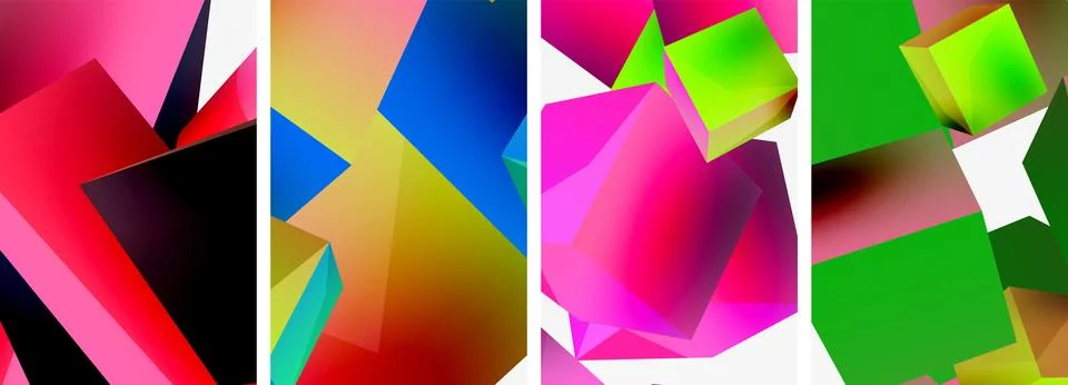 Composition of 3d cubes and other geometric elements background design for Illustrazione stock