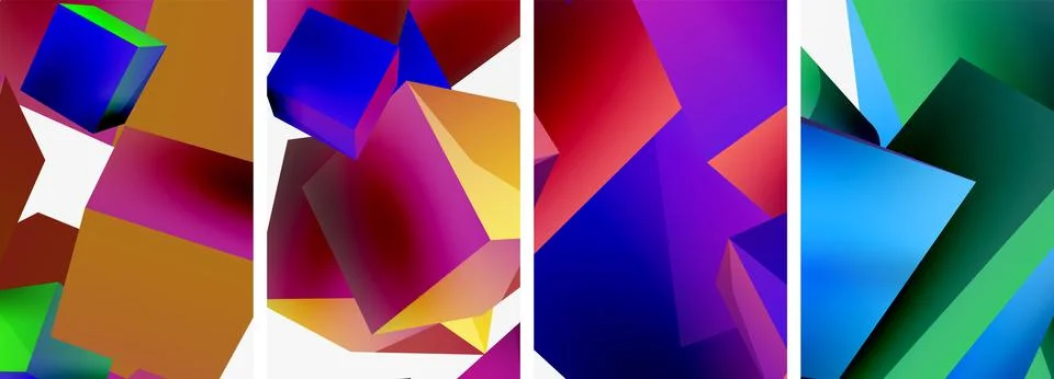 Composition of 3d cubes and other geometric elements background design for Illustrazione stock