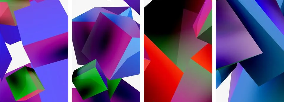Composition of 3d cubes and other geometric elements background design for Stock Illustration
