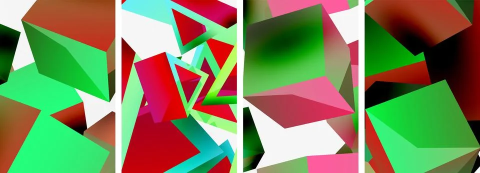 Composition of 3d cubes and other geometric elements background design for Stock Illustration