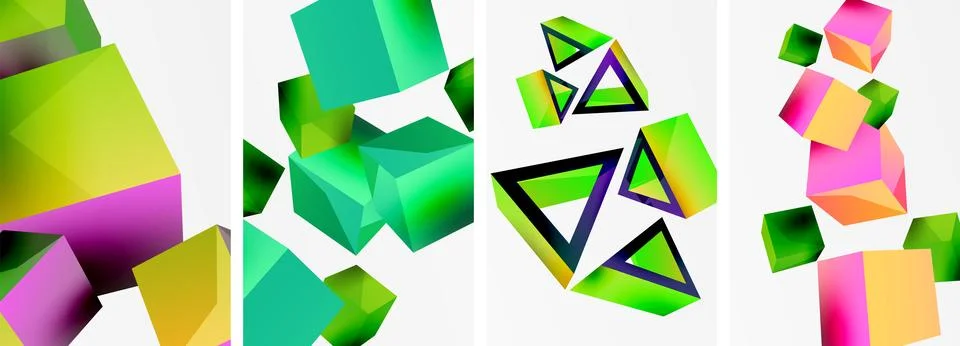 Composition of 3d cubes and other geometric elements background design for Illustrazione stock