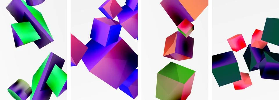 Composition of 3d cubes and other geometric elements background design for Illustrazione stock