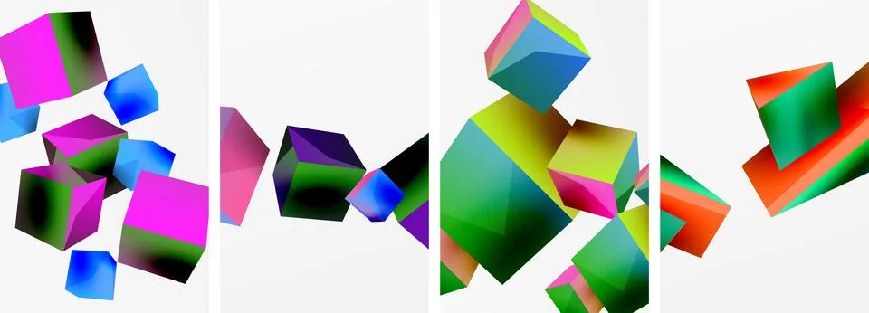 Composition of 3d cubes and other geometric elements background design for Stock Illustration