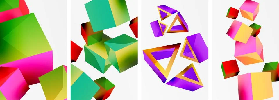 Composition of 3d cubes and other geometric elements background design for Stock Illustration