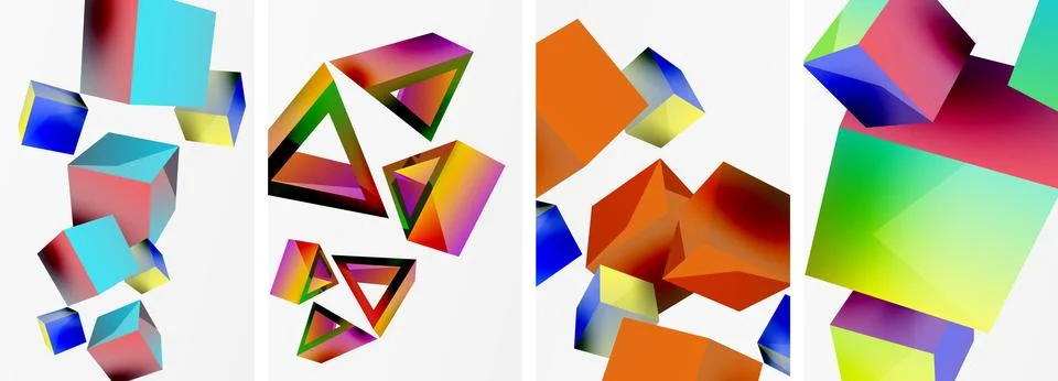 Composition of 3d cubes and other geometric elements background design for Illustrazione stock