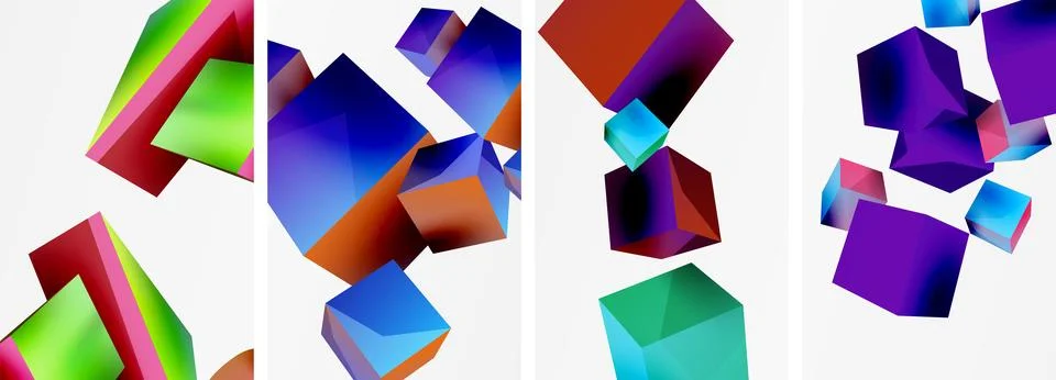 Composition of 3d cubes and other geometric elements background design for 스톡 일러스트