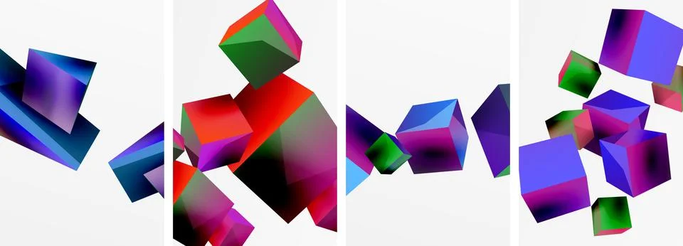 Composition of 3d cubes and other geometric elements background design for Illustrazione stock