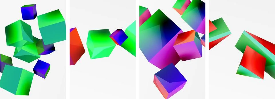 Composition of 3d cubes and other geometric elements background design for Illustrazione stock