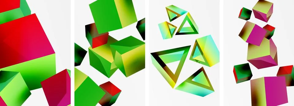 Composition of 3d cubes and other geometric elements background design for Stock Illustration