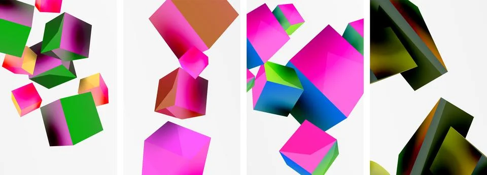 Composition of 3d cubes and other geometric elements background design for Illustrazione stock
