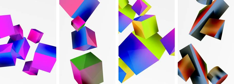 Composition of 3d cubes and other geometric elements background design for Illustrazione stock