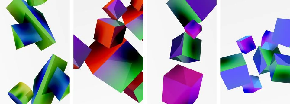Composition of 3d cubes and other geometric elements background design for Illustrazione stock