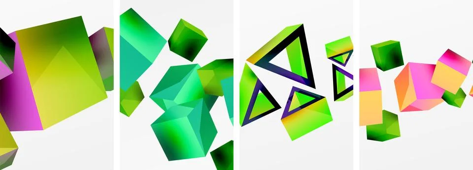 Composition of 3d cubes and other geometric elements background design for Illustrazione stock