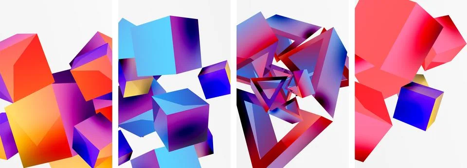 Composition of 3d cubes and other geometric elements background design for Stock Illustration