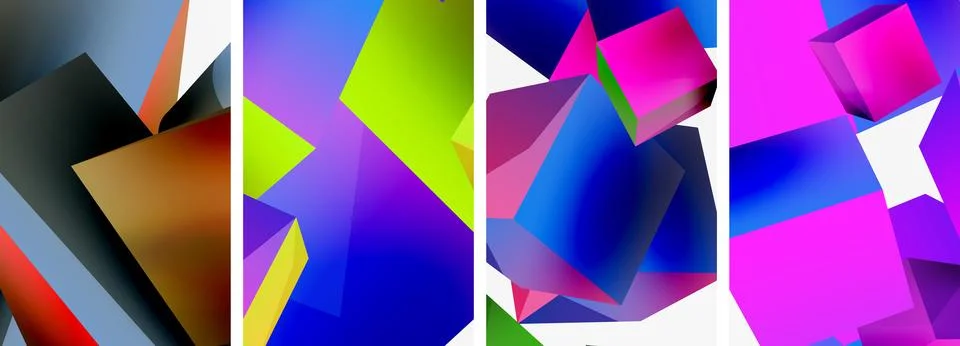 Composition of 3d cubes and other geometric elements background design for Illustrazione stock