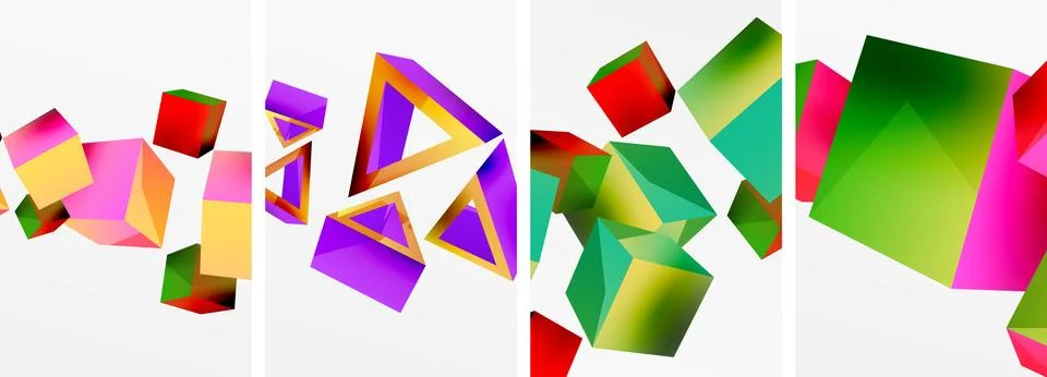 Composition of 3d cubes and other geometric elements background design for Stock Illustration