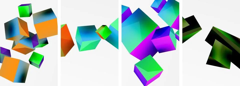 Composition of 3d cubes and other geometric elements background design for Stock Illustration