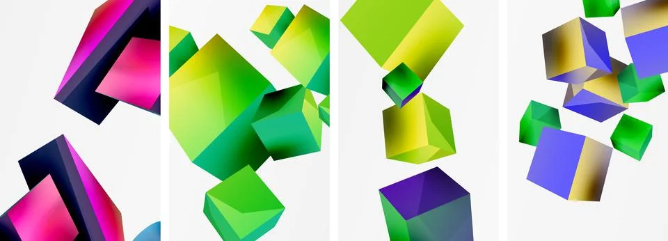 Composition of 3d cubes and other geometric elements background design for Illustrazione stock