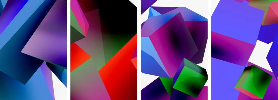 Composition of 3d cubes and other geometric elements background design for Stock Illustration