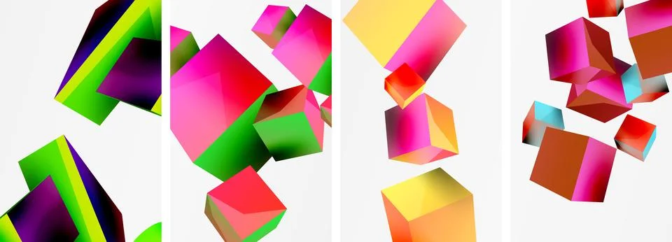 Composition of 3d cubes and other geometric elements background design for Illustrazione stock