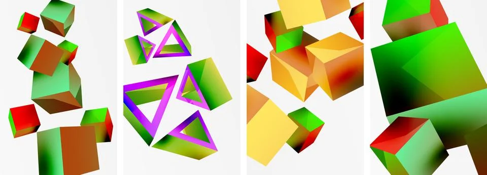 Composition of 3d cubes and other geometric elements background design for Illustrazione stock