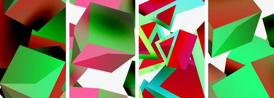 Composition of 3d cubes and other geometric elements background design for Stock Illustration