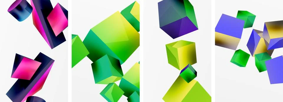 Composition of 3d cubes and other geometric elements background design for Illustrazione stock