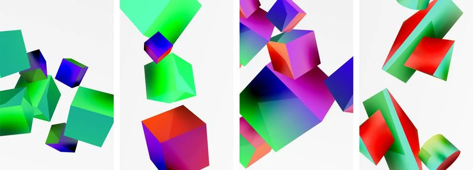 Composition of 3d cubes and other geometric elements background design for イラスト素材