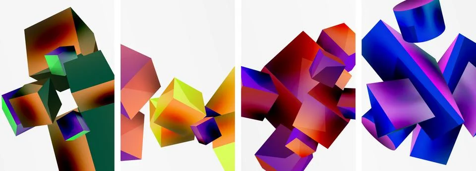 Composition of 3d cubes and other geometric elements background design for Illustrazione stock