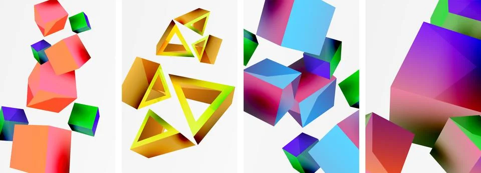 Composition of 3d cubes and other geometric elements background design for Stock Illustration