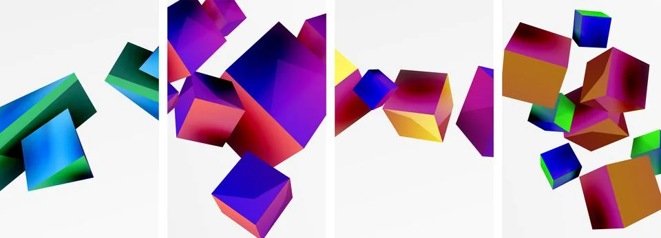 Composition of 3d cubes and other geometric elements background design for Stock Illustration