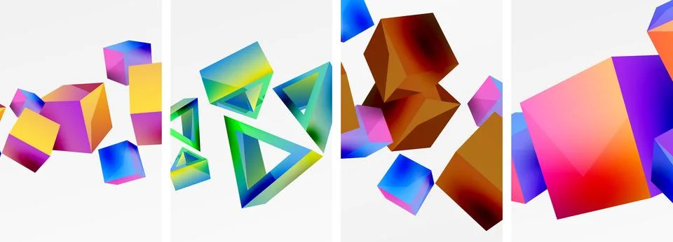 Composition of 3d cubes and other geometric elements background design for 스톡 일러스트